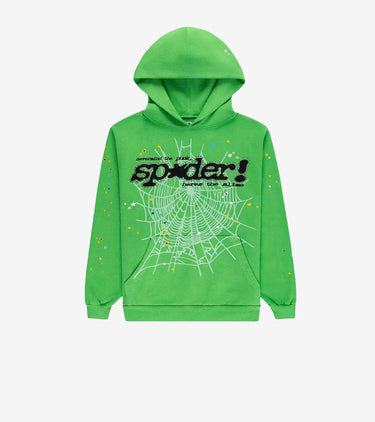 Sp5der Punk V2 Rhinestone Hoodie Bright Green